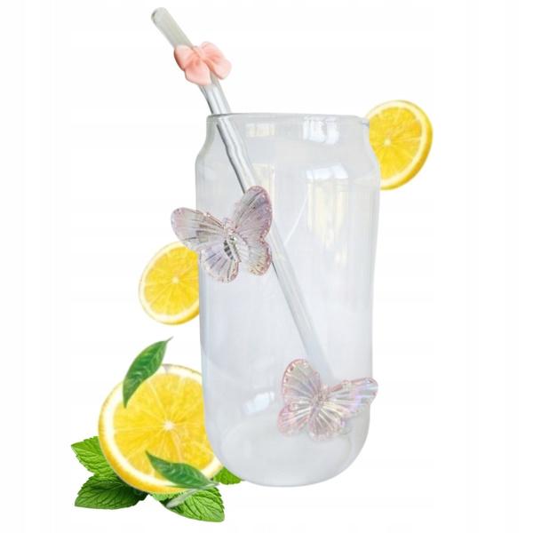 Ecarla Szklanka Wysoka Ze Słomką Motyl Róż 500Ml Szk163