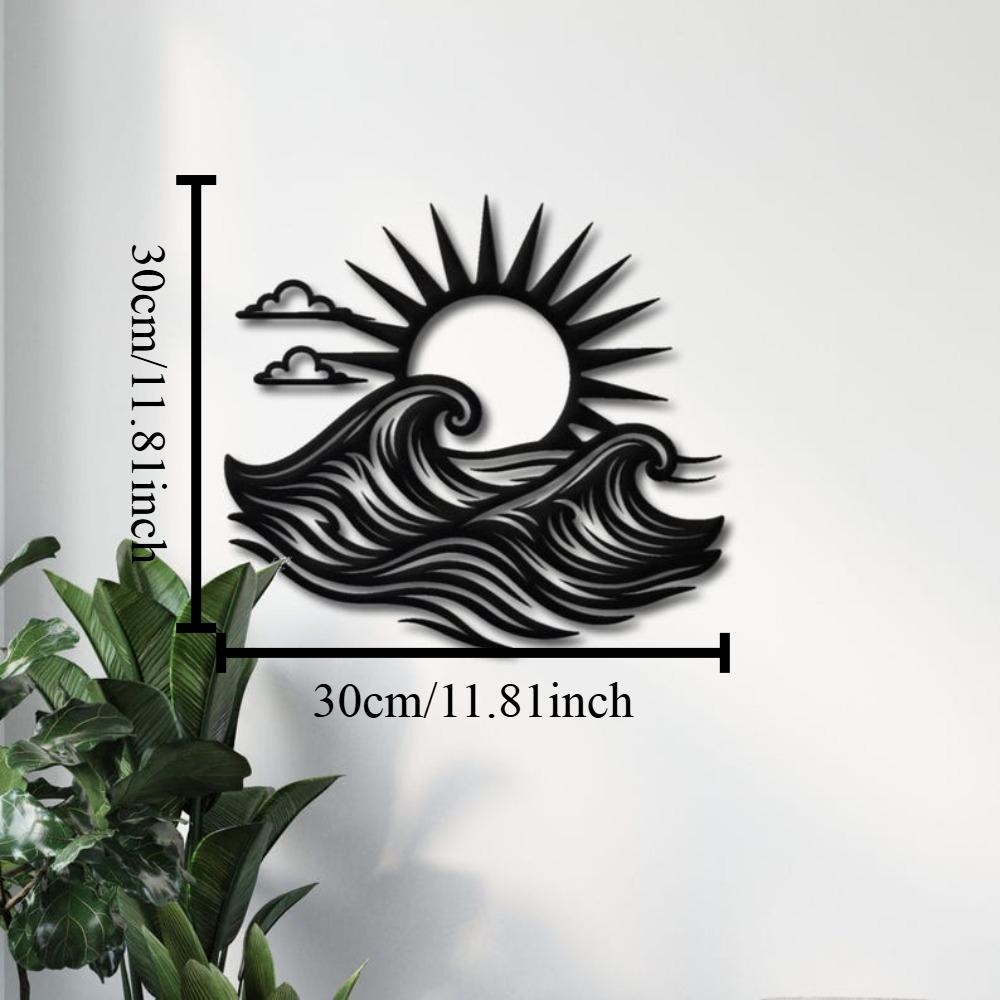 

Coastal Sunset Wave Metal Wall Art, Beach House Nautical Decor, Minimalist Sunrise Ocean Sign, Unique Housewarming Gift 12in чёрный