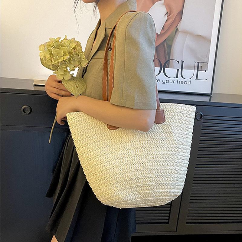 Bolsa de ombro feminina de grande capacidade, bolsa de palha trançada de verão, bolsa de mão fashion feminina de luxo, bolsa de praia, bolsa de compras de Bali