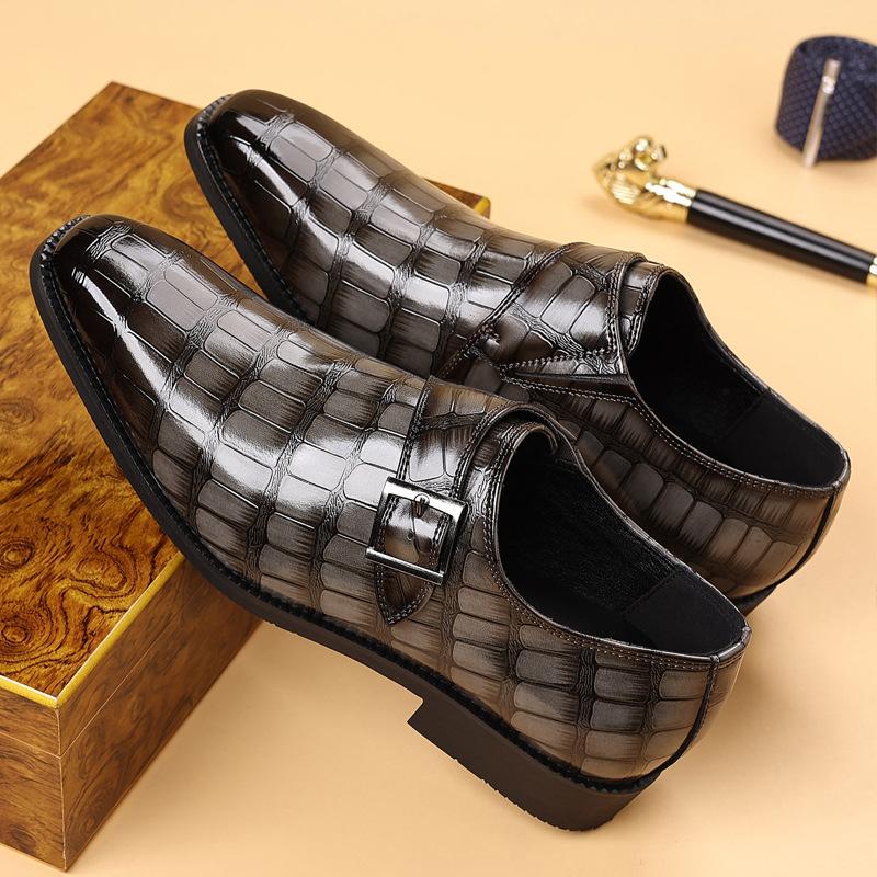 8681 2025 Foreign Trade British Casual Solid Color Textured Men's Single Shoes Buckle Casual Business Leather Shoes Men's