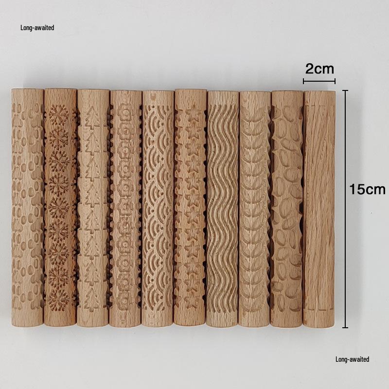 Wave Pattern Wooden Clay Roller for Pottery and Sculpture