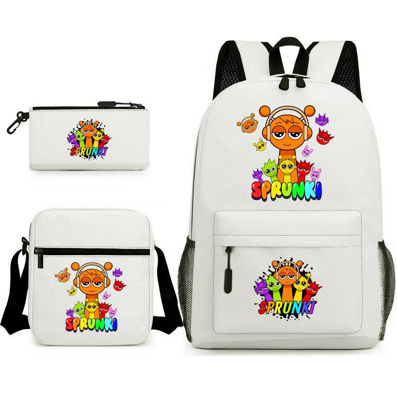 New Rhythm Box Student School Bag Three-piece Set, Casual Backpack Crossbody Bag Pencil Bag