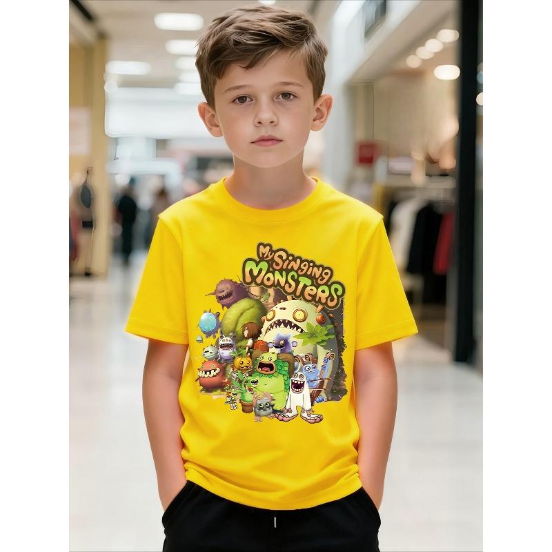 Boys Crewneck Short Sleeve Tee, Full Singing Monster Game Character Print
