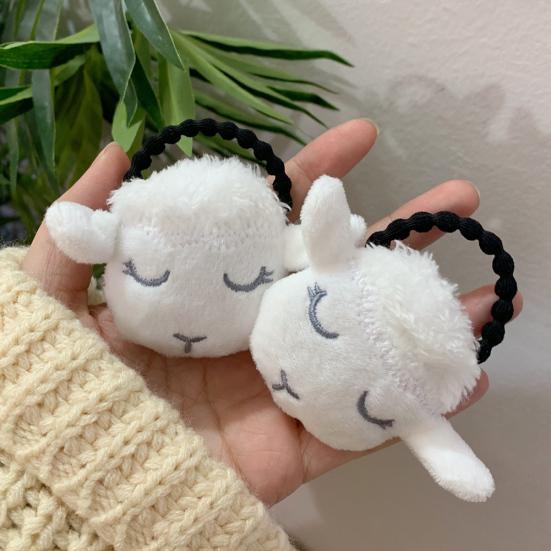 Cute Girls 3D Plush Lamb Elastic Hair Rope Ponytail Holder Brooch