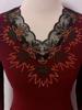 Elegant V-Neck Embroidered Lace Top with Rhinestones - Age-Reducing, Tummy Concealing, and Warm for Autumn & Winter.