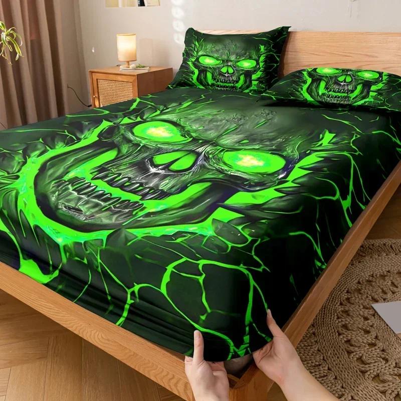 3-piece Simple Modern Skull Animal Pattern Digital Printing Three Piece Fitted Sheet Set, Bedroom Printed Bed Cover Set, Bedding