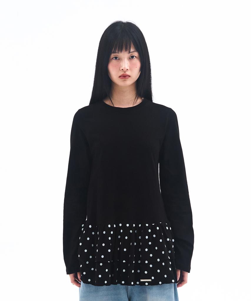 AMES-WORLDWIDE Frill Layered Longsleeve Tee Black