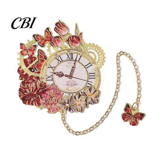 Vintage Bookmark Retro Flower Clock with Chain, Metal Decorative Book Mark for Reading Women, Aesthetic Page Marker, Bookish Gift Birthday Christmas