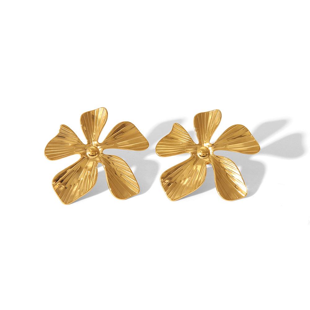 Серьги-гвоздики из нержавеющей стали с цветочной текстурой для женщин, золотистого цвета