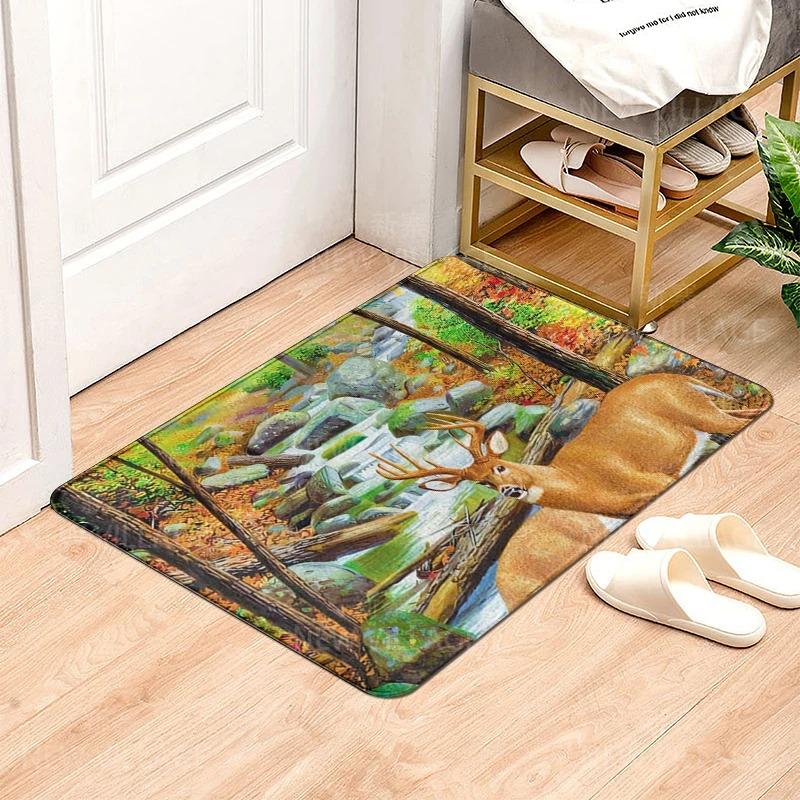 Animal Deer Pattern Door Mats Printed Carpets for Bedroom Bathroom Floor Mat House Entrance Anti-slip Carpets Home Decoration