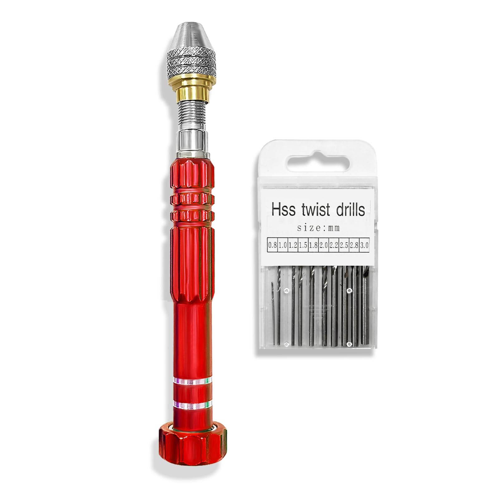 

Drill Pin Hand Drilling Small Precision Manual No Electricity for Drilling DIY Includes Storage Red 10-Piece Bits, Vise, Tool, Drill, Required, Quiet,