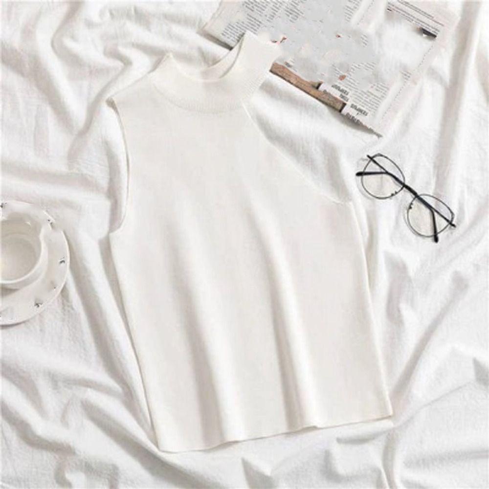 

Однотонный трикотажный топ-майка с воротником-стойкой без рукавов жилет дышащий клуб белый
