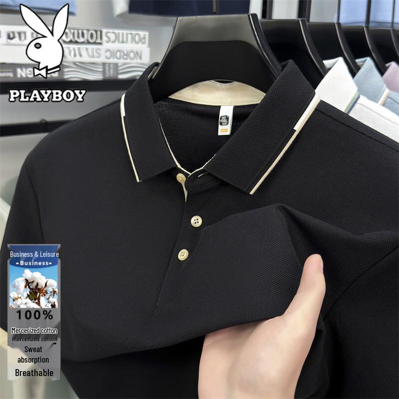 PLAYBOY Men s American Retro Patchwork Polo Shirt 52XL