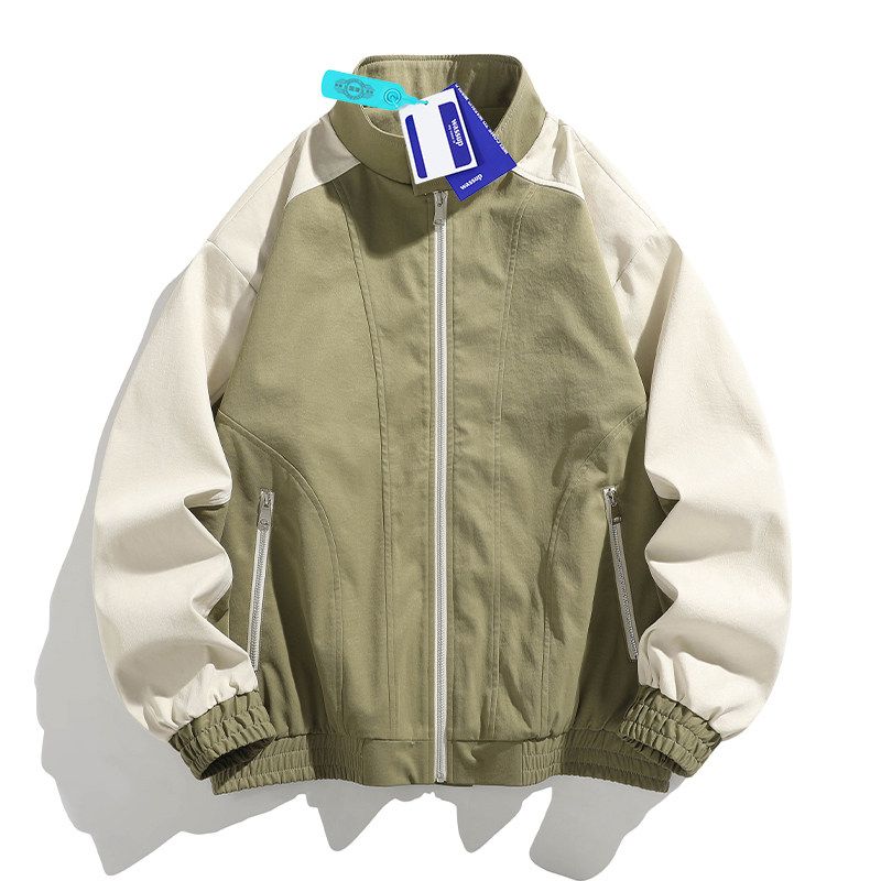 Wassup Casual Stand-Up Collar Jacket for Men, Spring and Autumn Thin Patchwork Sports Coat, Trendy Brand, Loose Fit, Versatile