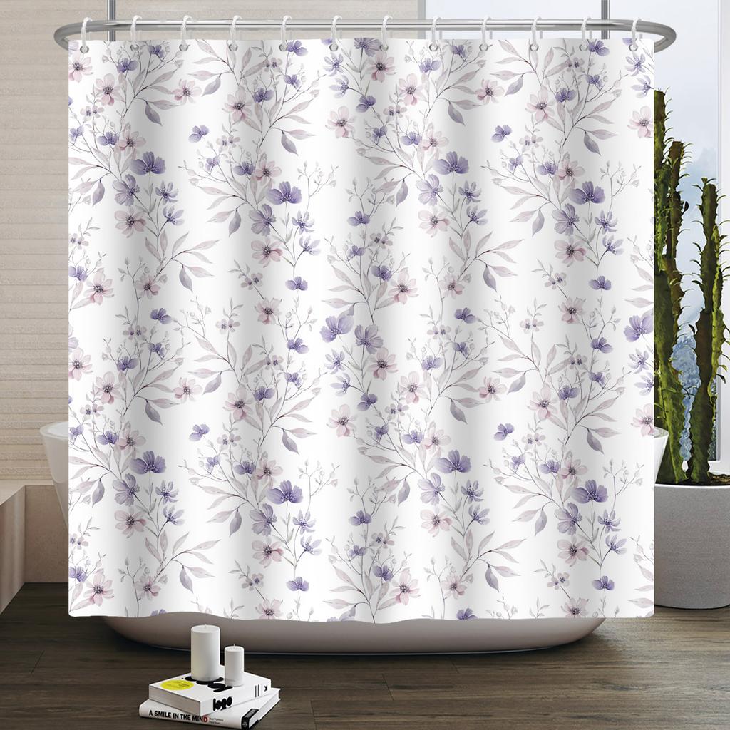 Fresh Flowers Print Shower Curtain Small Floral Home Bathroom Decoration Bath Curtains Waterproof Polyester Fabric With 12 Hooks