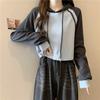 Real shot color matching hooded small short cotton sweater women's thin design long-sleeved top