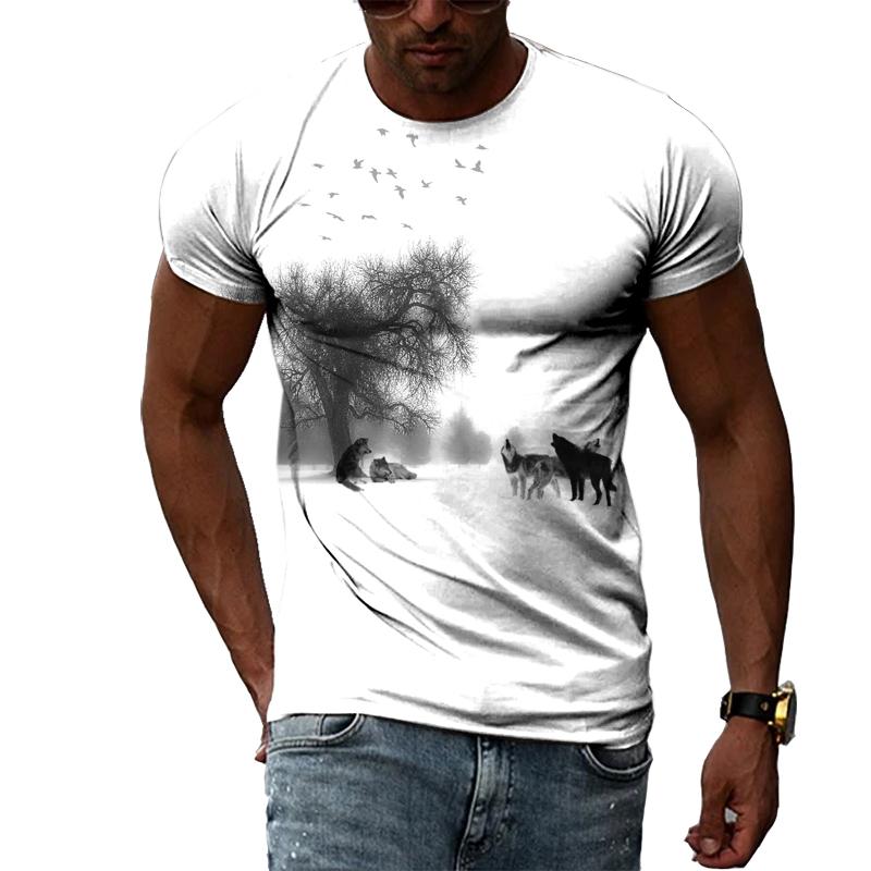 Casual Men's Animal Print T-shirt Hip-hop Elements Street Trend Round Neck Dress Personality Fashion New Summer Short Sleeve Top