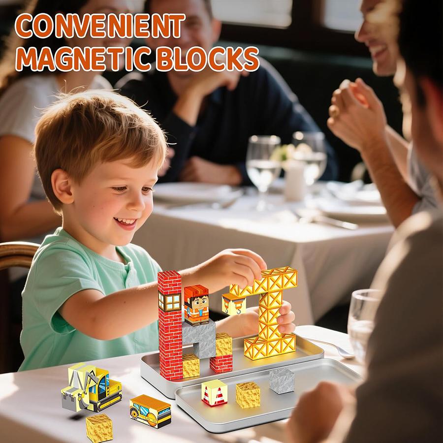 Magnetic Building Blocks for Kids, STEM Engineering Travel Toys with Portable Iron Box, Educational Construction Set for Toddler