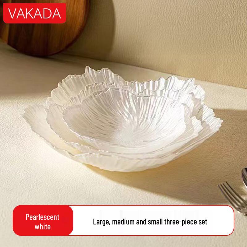 VAKADA Glass Pearlescent Flower Serving Plate