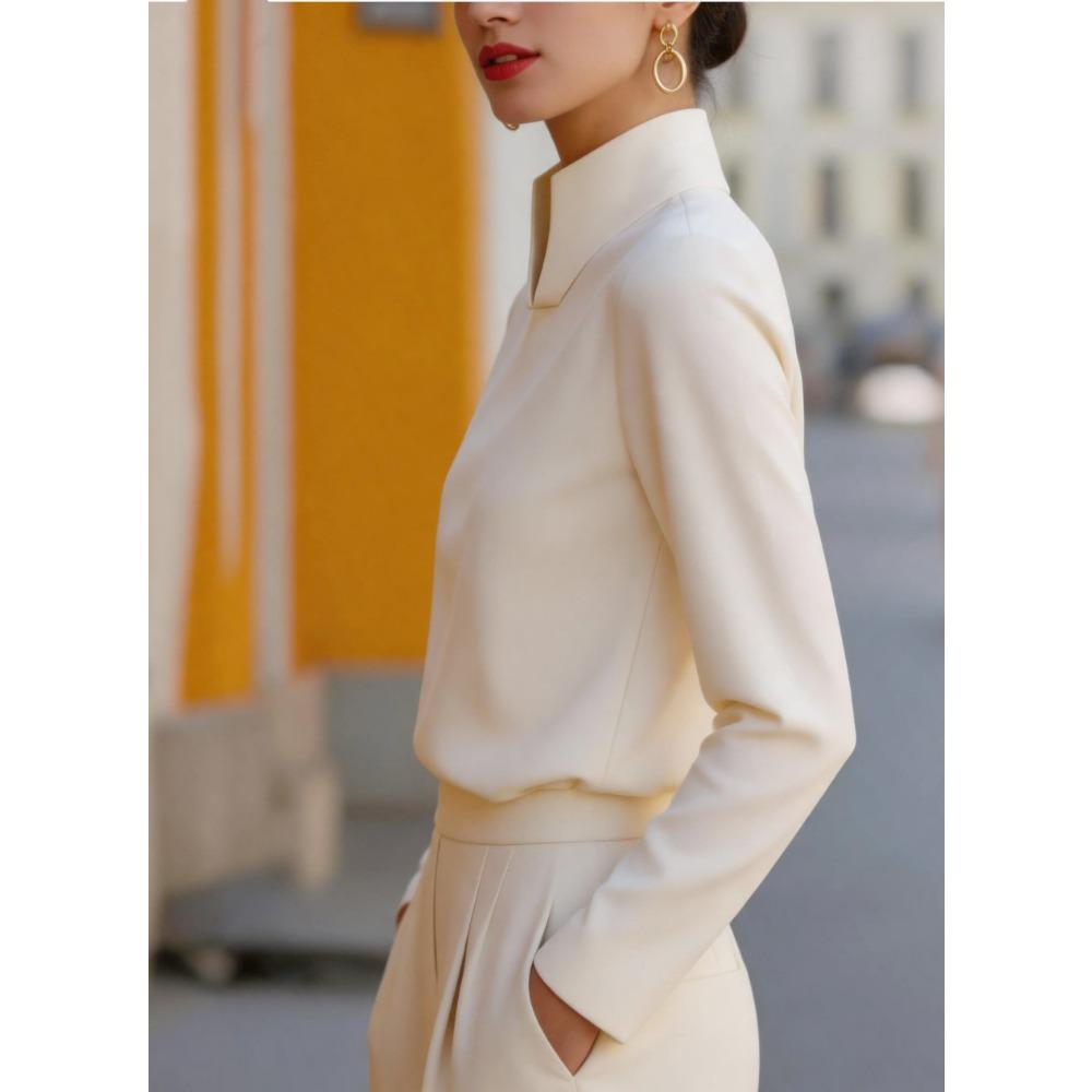 Women’s New Chinese-style Stand-up Collar Long-sleeved Shirt – A Niche, Elegant Top for The Workplace