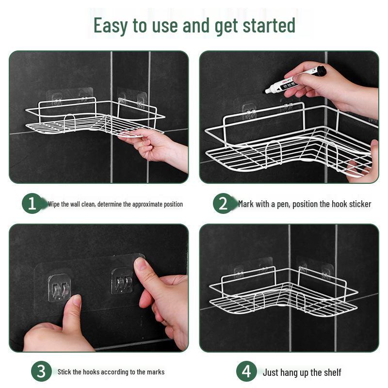 Corner Wall-Mounted No-Drill Bathroom Storage Rack
