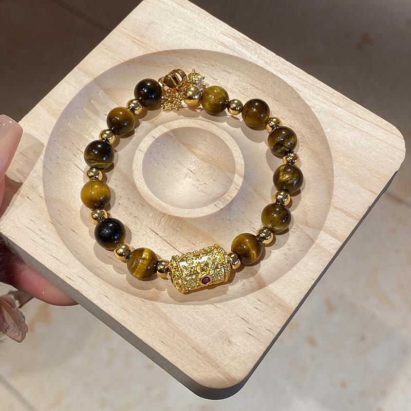 Vintage Maillard style geometric zircon tiger's eye stone beaded bracelet bracelet personalized jewelry