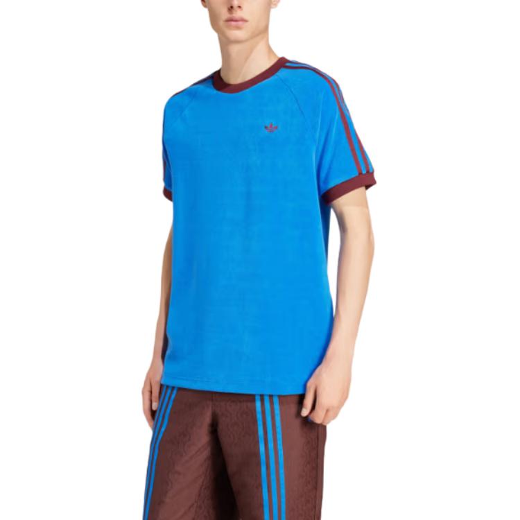 Adidas Originals Striped Crew Neck Slim Fit Raglan Short Sleeve T-Shirt Men Tops Blue JN5964