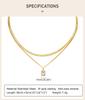 Layering Necklace for Women, Gold Plated Stainless Steel Green Zirconia Rectangle Pendant, Herringbone Chain Choker, Set 2Pcs