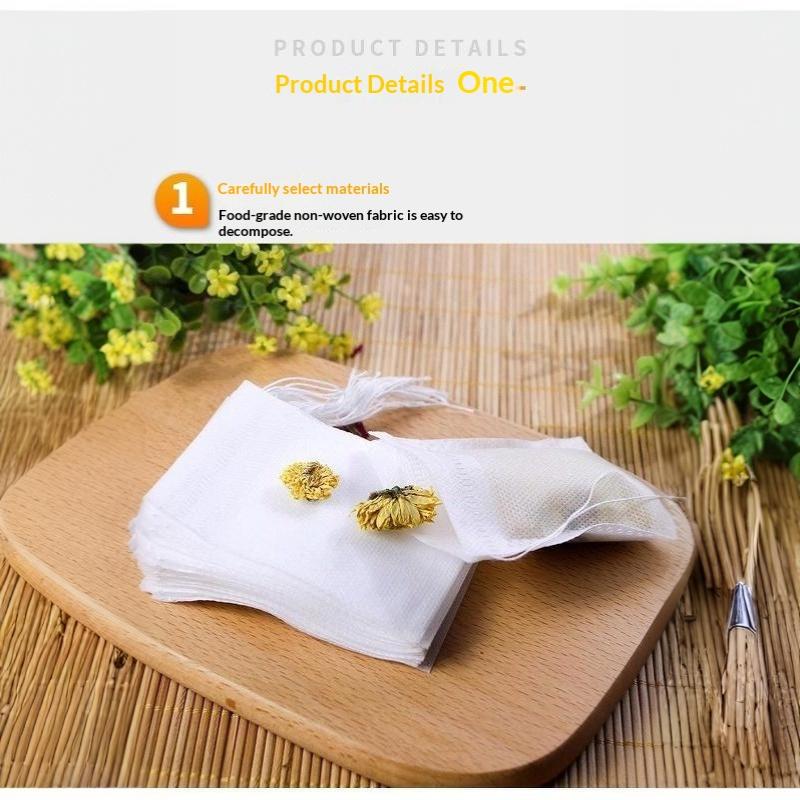 100 Pcs Disposable Tea Filter Bags Food Grade Nonwoven Drawstring Leak Proof for Herb Spice Cooking Sachets