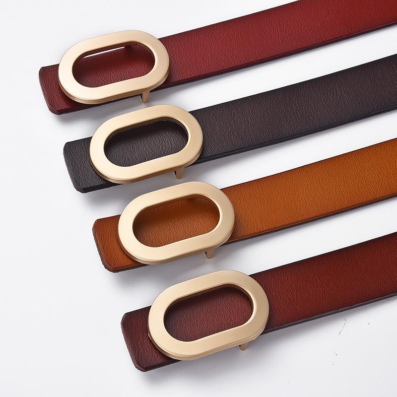 Simple Leather Vintage Belt for Women Casual Simple Versatile Oval Buckle Jeans Accessories Classic Business Belt