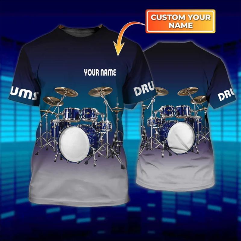 Custom Name Fashion Drum Set Graphic T Shirts Men Women Summer Casual Short Sleeve 3D Printed T-shirts Unisex Oversized Tees