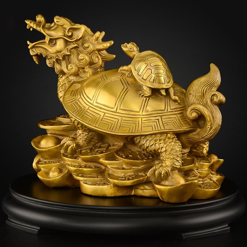 1 Resin Gold/bronze Feng Shui Dragon Turtle Statue Coin Wealth Home Desk Decoration Animal Jewelry