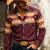 Retro Western Style Men's Long Sleeve Navajo Diamond-Shaped Tribal Print Outdoor Travel Loose Top