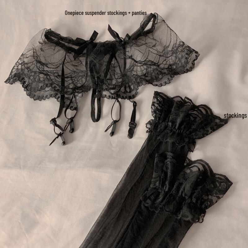 LANSANA Women's Sexy Detachable Lace Open-Crotch Garter Stockings