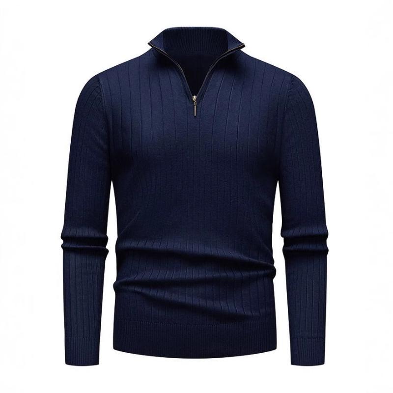 Half Zip Stand Collar Men Solid Color Casual Knitted Pullover Sweater