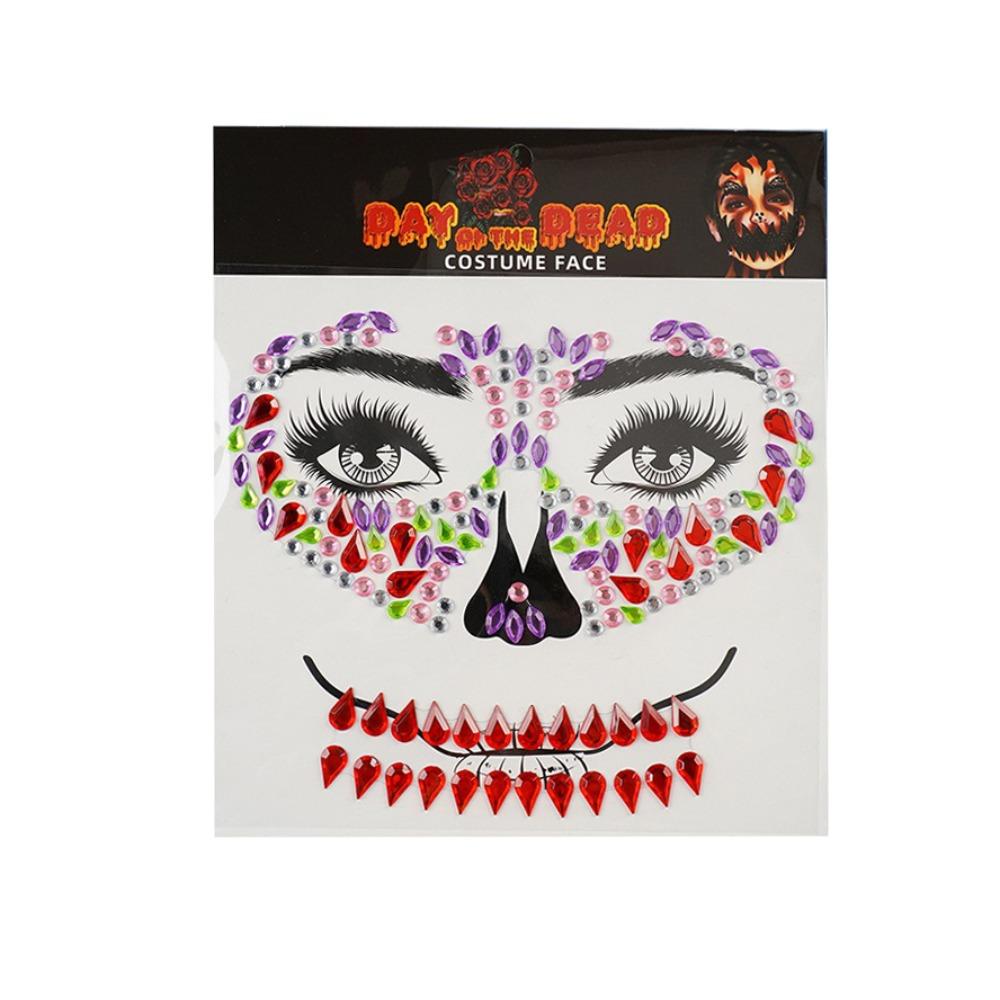 Funny Halloween Fake Tattoo DIY Skull Face Sticker Rhinestone Face Sticker  Day of The Dead