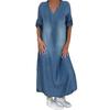 Women Lmitation Cowboy Short Sleeve Fashion V-Neck Length Dress