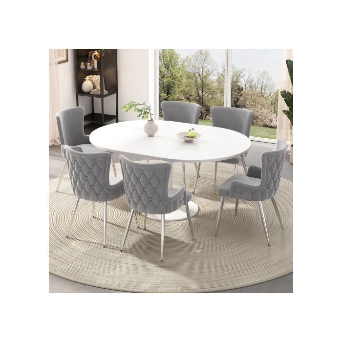 Chaise de salle à manger - MUVOE - Velours gris - Lot de 4 - Pieds en métal - Design moderne