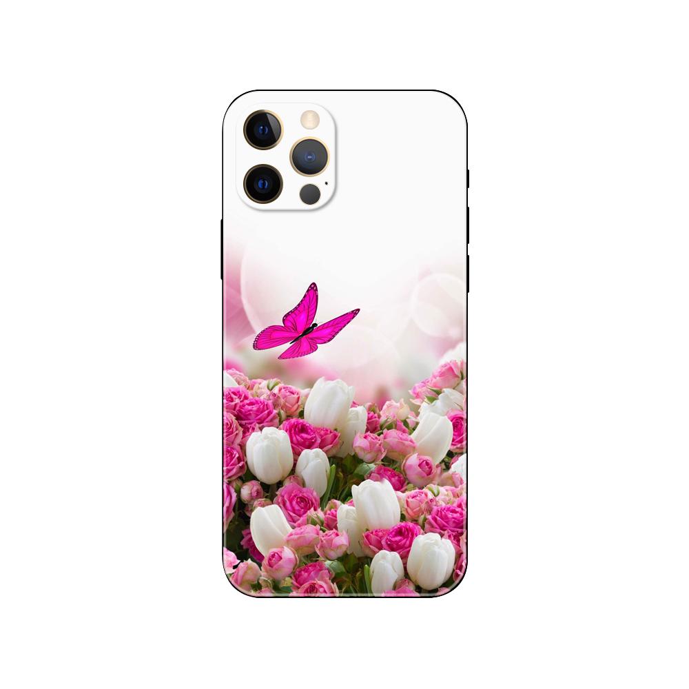 Etui na telefon z motylem na białych różach dla iphone 14 5s 2020se 6 6s 7 8 plus x 10 XR XS 11 12 13 mini pro MAX czarne etui z TPU na tył