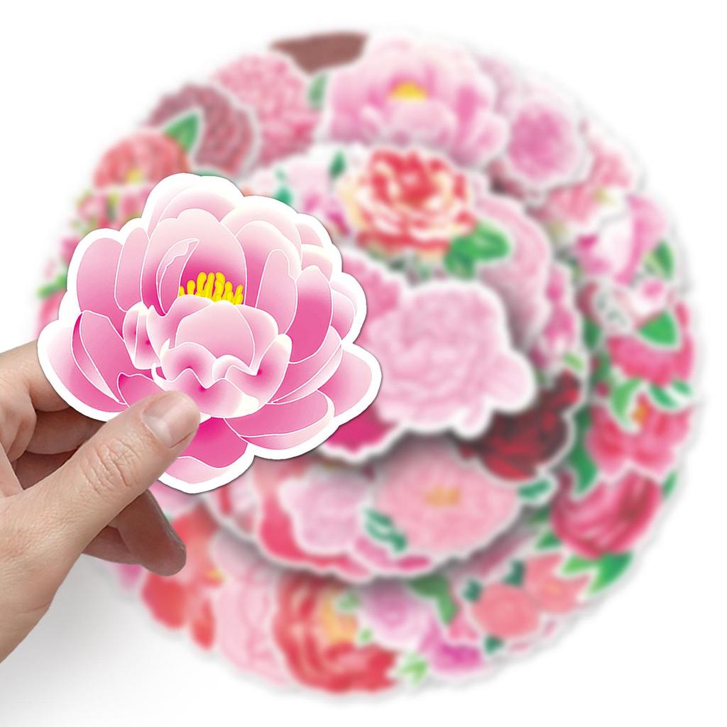 50 Peony Flower Graffiti Waterproof Stickers for DIY Phone Cases and Suitcases