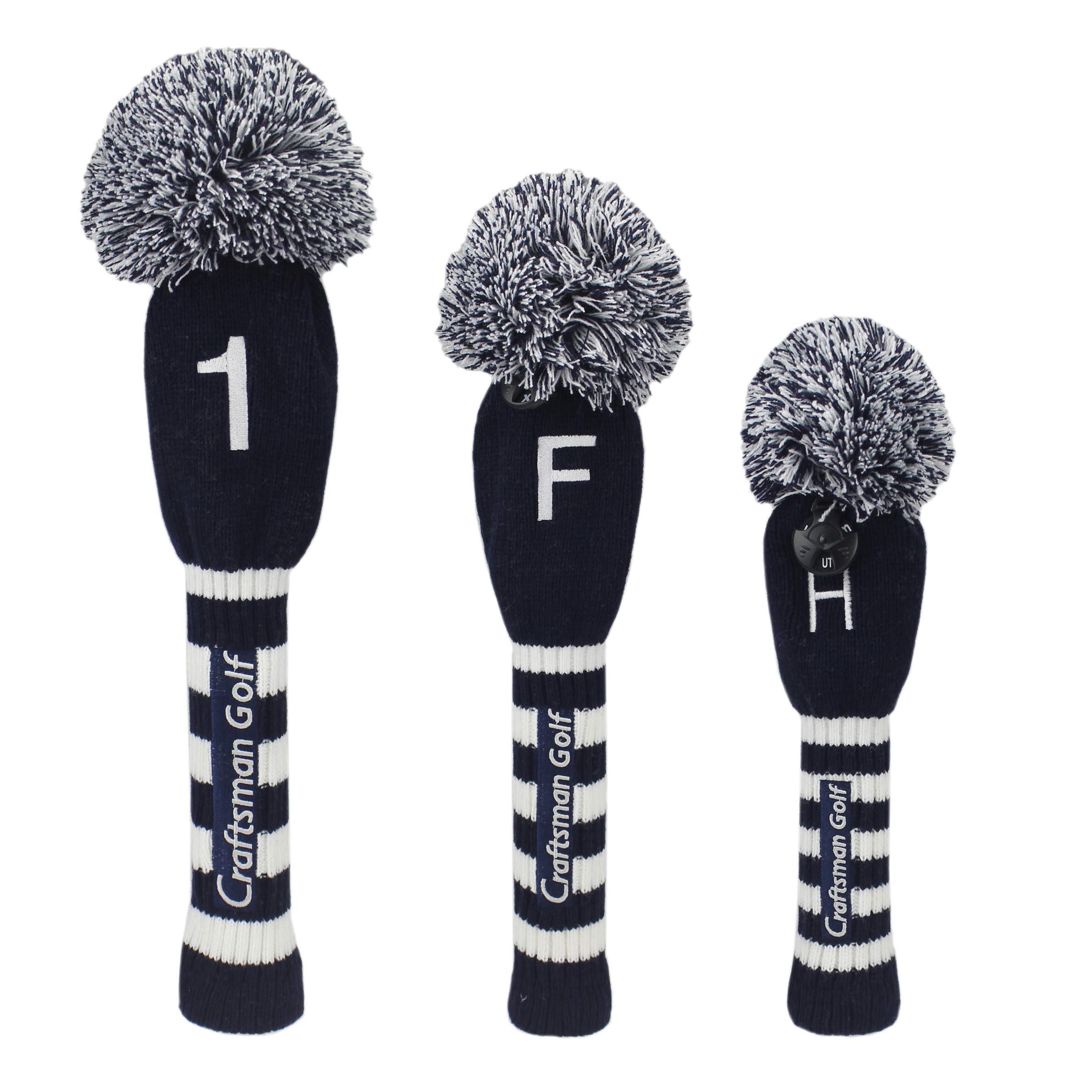 

Craftsman Golf Headcover Set with Embroidered Numbers for Fairway and Hybrid with Number Blue and White 3-Piece (1FH) Driver, Wood, Clubs, Knit, Tags, синий