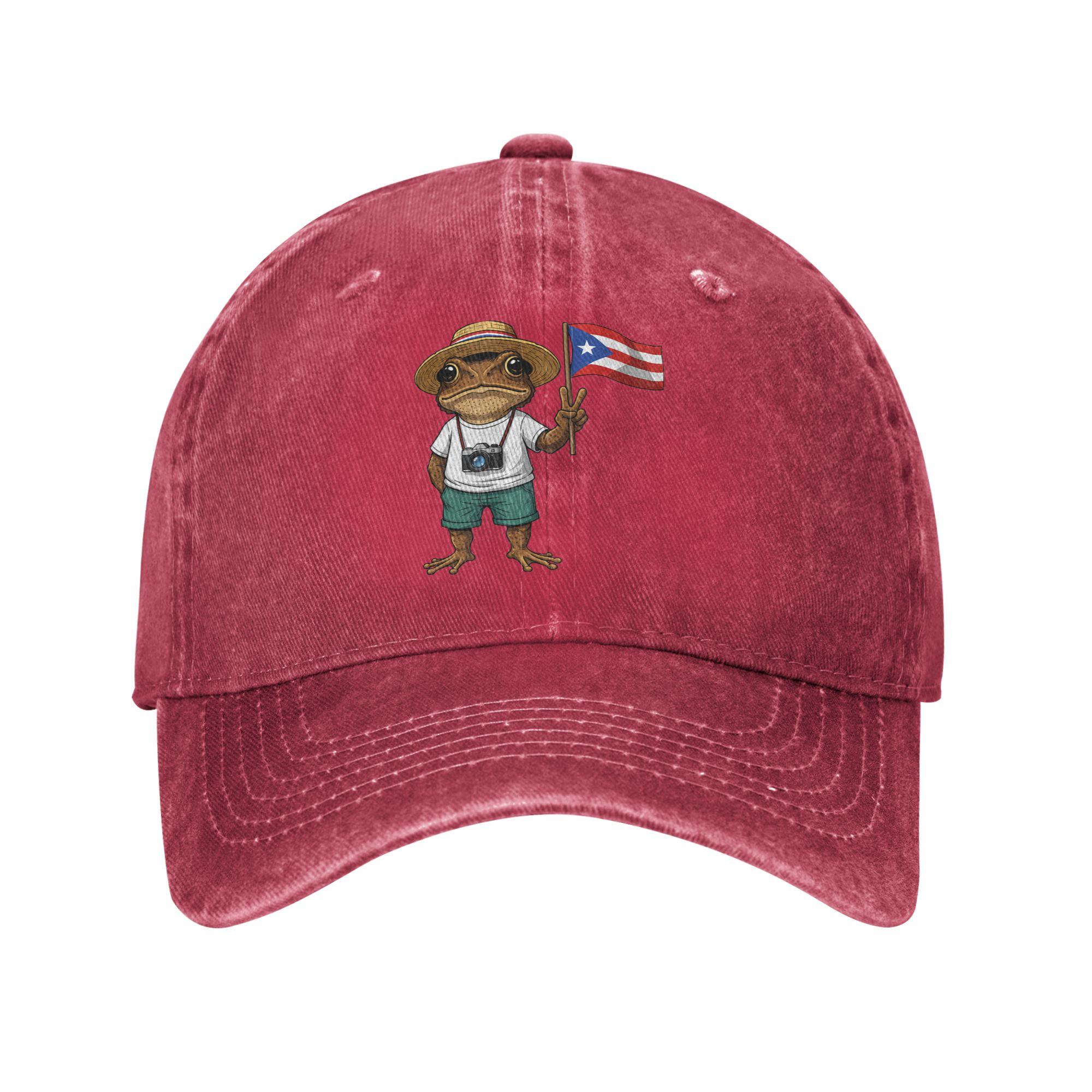 

Summer Coqui Frog Puerto Rico Flag Puerto Rican Taino Boricua Baseball Cap Sun Sun-Proof Washed Trucker Hat Snapback Cap One Size