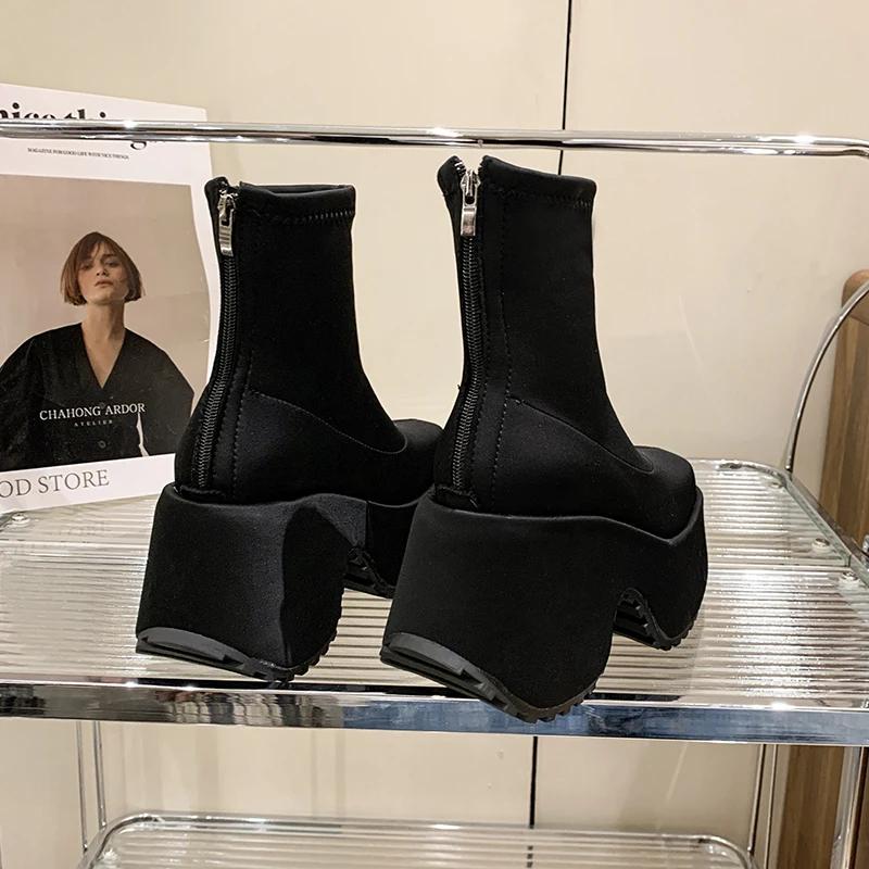 Punk Style Platform Women Ankle Boots Fashion Leopard Short Booties Vintage Thick Heels Ladies Shoes