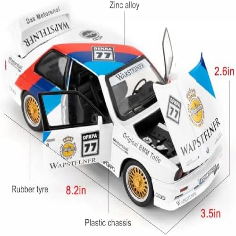Imtfzct 1:M3 Die-Cast Modellauto im Maßstab 1:24, Weiße Sammleredition mit Sound & Licht und Rückziehfunktion, Spielzeugauto Geschenk für Kinder