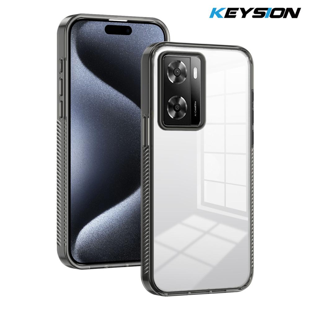 KEYSION Transparent Case for OPPO A57 4G A57S Soft TPU+PC Anti-slip HD Clear Shockproof Phone Cover for OPPO A77 A77S