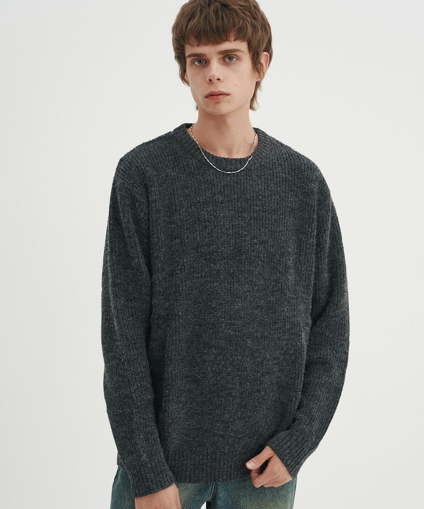 BLOND9 Crew Neck Rib Knit Sweater_Charcoal (C Type)