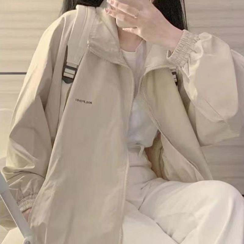 Women's Harajuku Minimalist Jacket Student Baseball Style Loose Casual Versatile Trendy Windbreaker Jacket Top for Spring and Autumn