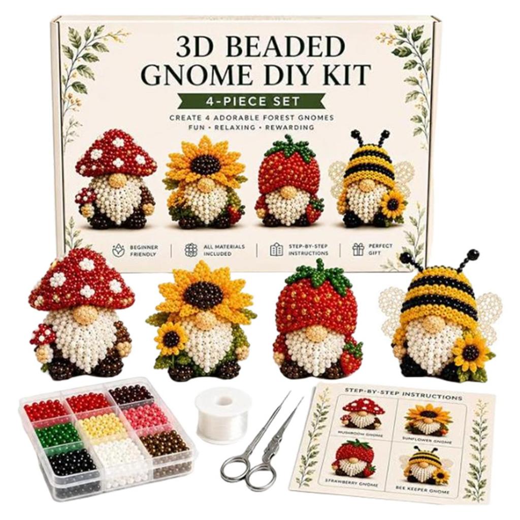 DIY 3D Gnome Bead Embroidery Set Complete Accessories Beadwork Crafts Kit for Crafting Enthusiasts Girls Women Teens Adults