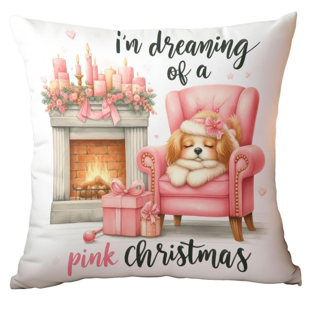 Christmas Pink Snowman Short Plush Pillow Cover Car Printed Sofa Cushion Home Pillow Cover Premium Durable Quality