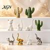 White Ceramic Figurine Nordic Minimalist Ornaments, Abstract Bear/Cat/Elephant/Cactus Sculpture Tabletop Decor for Elegant Table Centerpieces